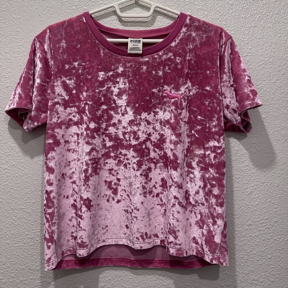 Victorias Secret PINK Crop T Shirt Soft Crushed Velvet Pink (M)